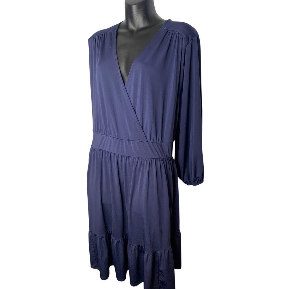 Torrid Women's Navy Blue Size 2X V-Neck Mid Length 3/4 Sleeve Dress - Picture 2 of 8